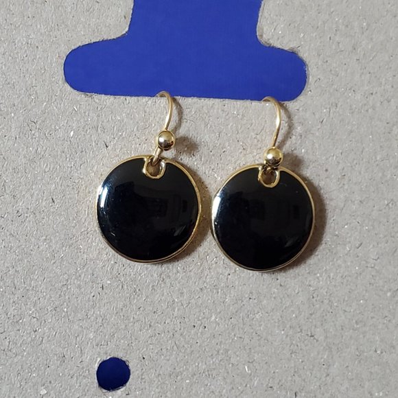Lauren Conrad Gold Tone hook Black Enamel Dangle Earrings Classic Fashion Design - Picture 3 of 3